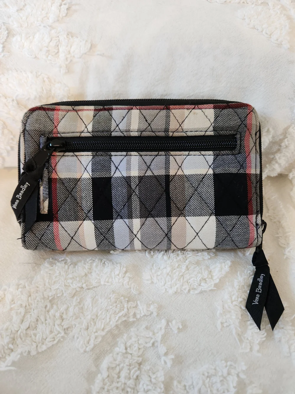 Vera Bradley Quilted Plaid Zip Wallet - Black/Gray/Red